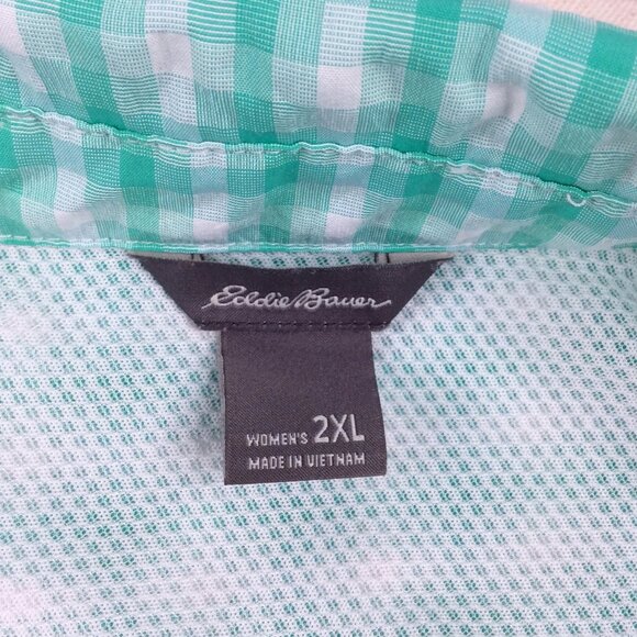 Eddie Bauer Top Womens Size 2XL Short Sleeve Button Down Green Plaid Travel - Picture 6 of 7